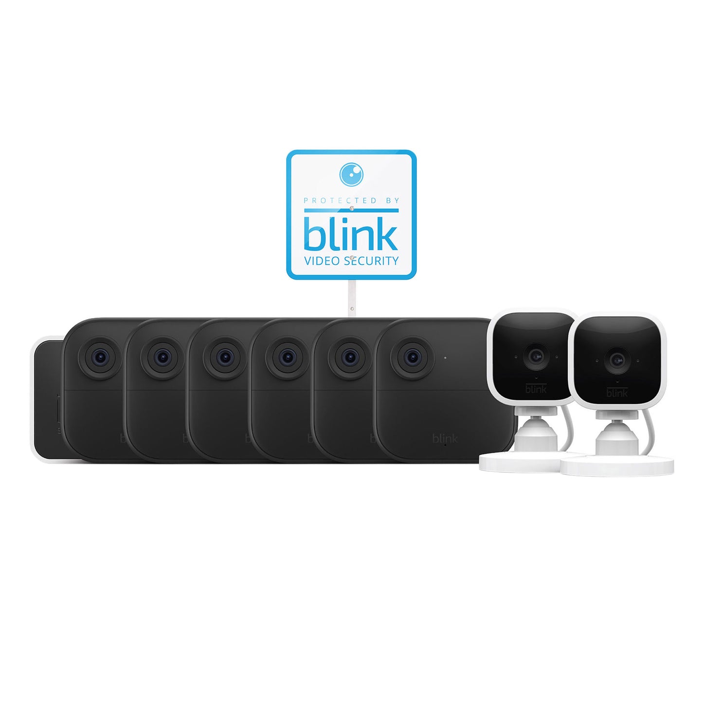 - 8 Camera Security System - 6 Outdoor, 2 Mini Indoor Plug-In Cameras, with Yard Sign