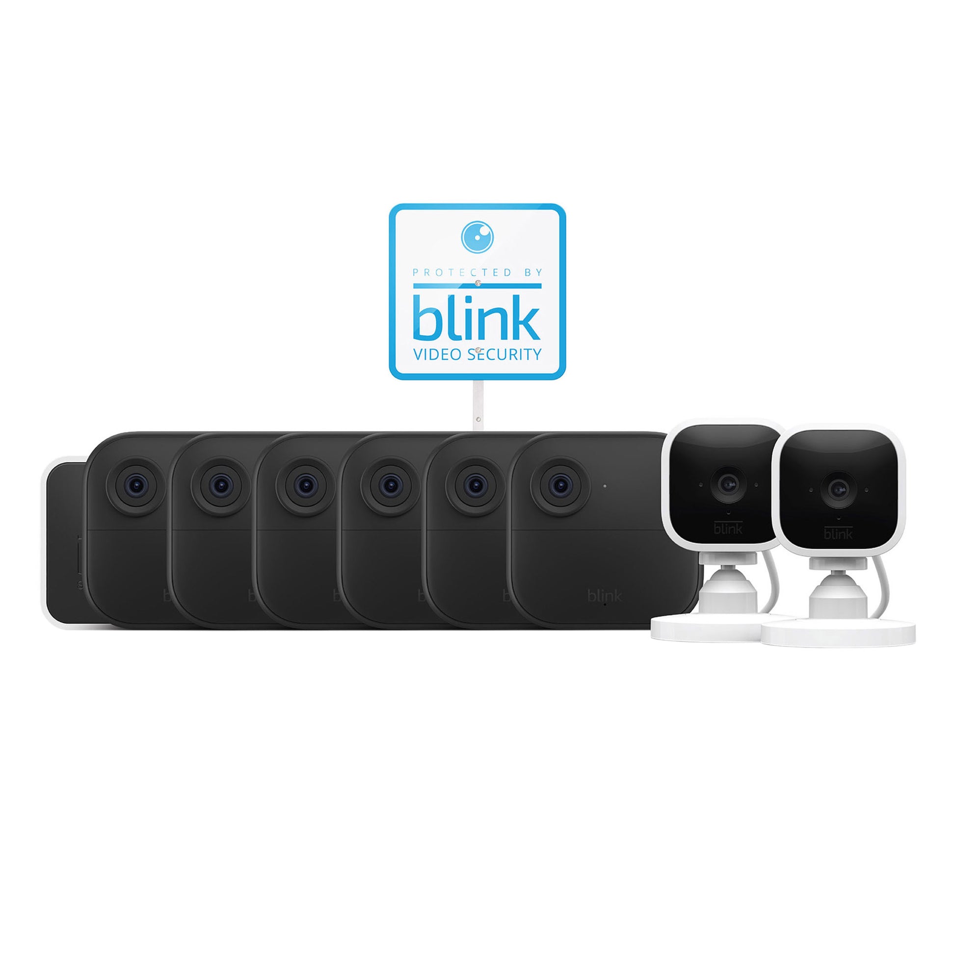 - 8 Camera Security System - 6 Outdoor, 2 Mini Indoor Plug-In Cameras, with Yard Sign