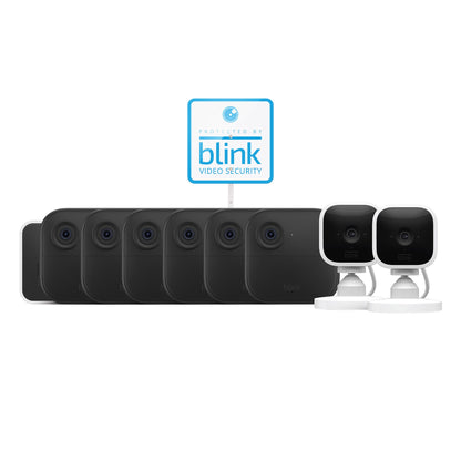 - 8 Camera Security System - 6 Outdoor, 2 Mini Indoor Plug-In Cameras, with Yard Sign